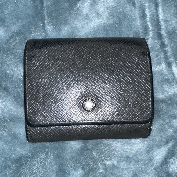 Louis Vuitton black Taiga dual coin and card compact wallet damaged